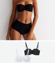 New Look 2 Pack Black Bow Front Strapless Bras